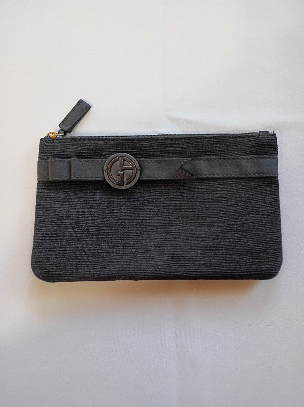 Giorgio Armani Black Textured Cosmetic Pouch with Logo Accent